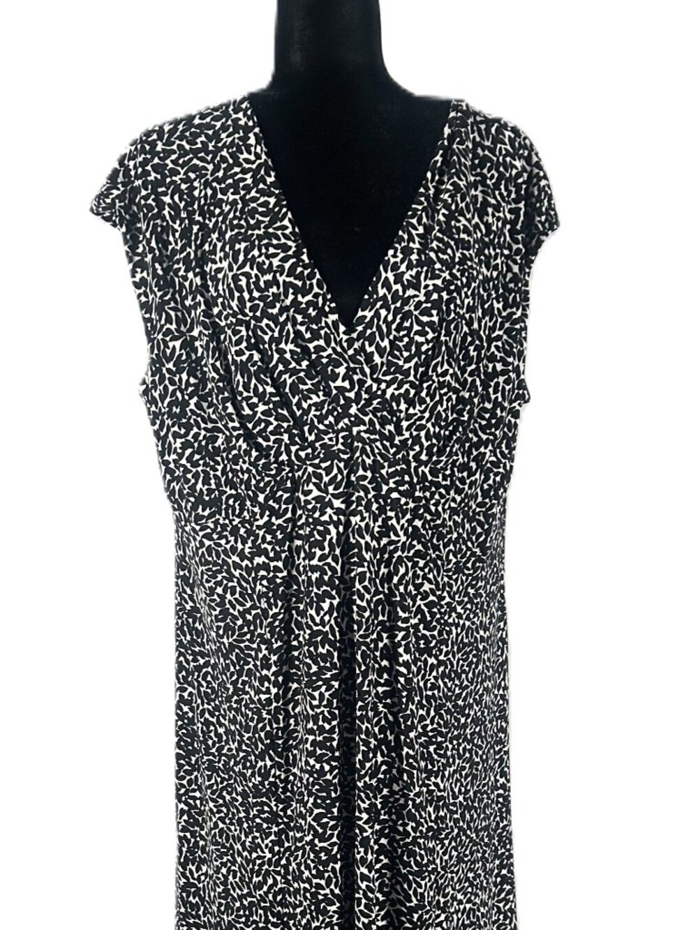 Jones New York 20W Black White Print Midi Dress Surplice Neck Cap Sleeve Knit